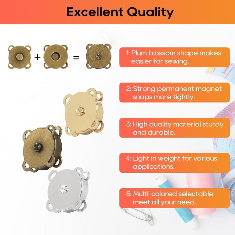 Sopnom 30Sets Magnetic Snaps, Magnetic Snaps for Purses with Sewing Accessories - Magnetic Purses Closure Snap Clasps for Sewing DIY Craft, Purses, Bags, Clothes, Leather Projects(18MM-3Color) - Image 3
